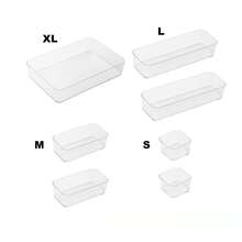 Bộ 7 khay đựng đồ, hộp đựng trong suốt cho ngăn kéo bàn trang điểm, 4 khay với kích thước khác nhau, đa năng, thích hợp để đựng mỹ phẩm, bút, dụng cụ nhỏ, tuyệt vời cho phòng tắm, bàn trang điểm, ngăn kéo văn phòng. - Trong sáng - Xem 13