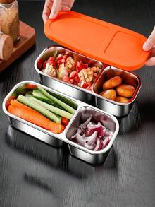 3-komorowy, wielokrotnego użytku pojemnik do przechowywania żywności ze stali nierdzewnej z pokrywką, organizer na przekąski na lunch, piknik, do szkoły, w podróż – odpowiedni dla dorosłych