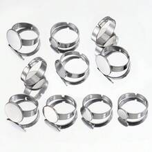 10pcs Stainless Steel Flat Ring Bases, Adjustable Open Rings, Suitable For DIY Jewelry With Inlaid Round Gems - Ring Setting - View 7