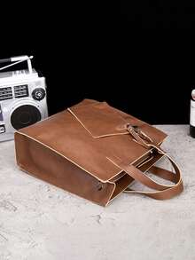 Bolso de mano tipo tote de cuero de caballo loco vintage en estilo vertical, bolso de hombro cruzado para hombres - Multicolor - Ver 6