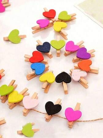 10pcs/100pcs Heart-Shaped Wooden Clips, Photo Clips, Mini Decorative Wooden Clips, Suitable For Handmade, Hanging Clothes, Photo/Document Holders, Wedding Favors, Hanging Postcards, DIY Decoration, Clips, Home/Wedding/Valentine's Day Decoration, Stationery Decoration, Practical Small Tool