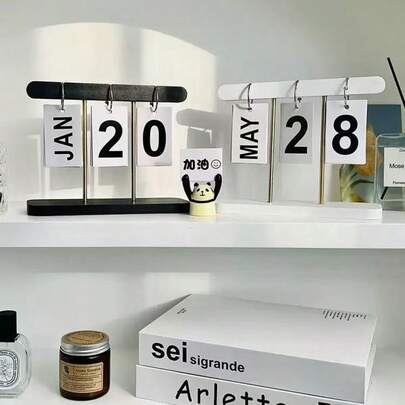 1件北欧风格豪华翻页日历桌面装饰，家居客厅玄关办公室书架摆件，倒计时