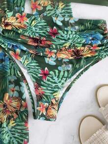 Women's Bikini Swimsuit Set + Kimono Beach Cover-Up, 3 Bikini Sets With Plant Print And Kimono For Summer At The Beach - màu xanh lá - Xem 6