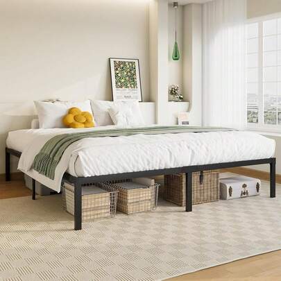 Base Cama Matrimonial 190 * 140 * 36CM, Plataforma de Metal con Espacio de Almacenamiento Debajo de la Cama, Base de Cama de Fácil Montaje Resistente (Large)