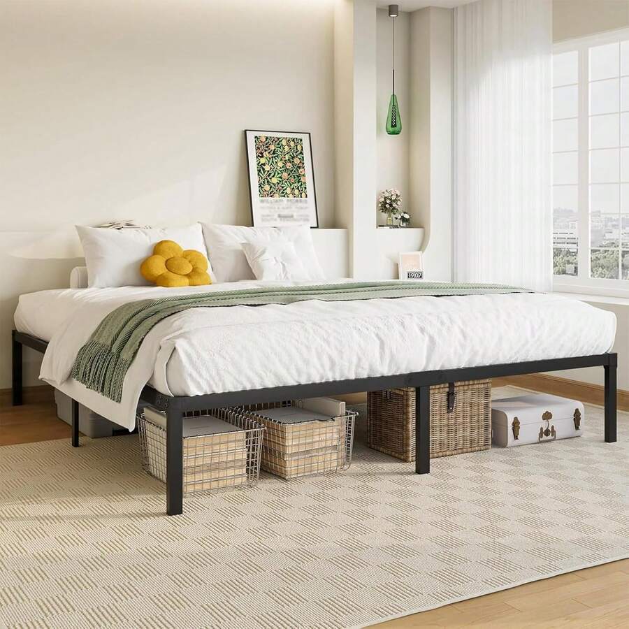 Base Cama Matrimonial 190 * 140 * 36CM, Plataforma de Metal con Espacio de Almacenamiento Debajo de la Cama, Base de Cama de Fácil Montaje Resistente (Large) - Individual - Ver 1