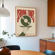 1pc Framed/Unframed Serving Tunes Vinyl Music Canvas Poster Vintage Mid Century Record Player Disco Bar Wall Art Print Green Retro Funky Painting For Apartment,Living Room,Bedroom,Modern Home Decoration - Multicolor - View 2