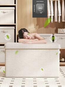 Foldable Clothes & Bedding Storage Box With Lid, Pants Organizer Box, Home & Dorm Closet Storage - Rice - View 8