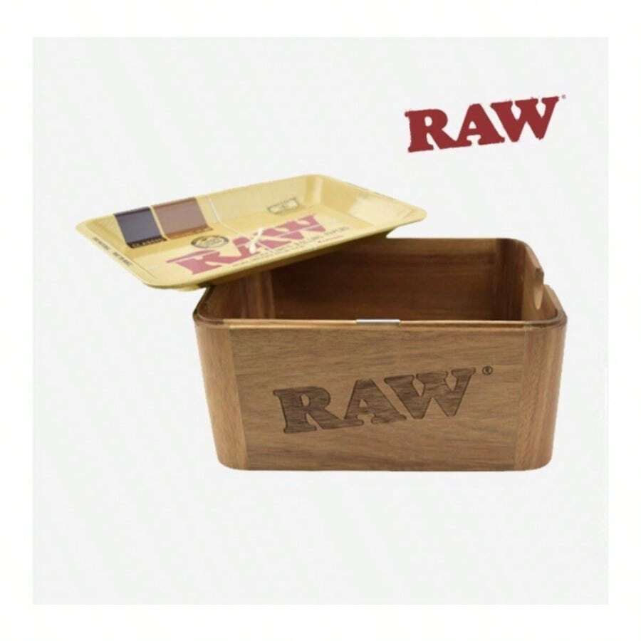 RAW Wood CACHE Storage Box - Magnets Hold Tray On Box + Tray - As Pic - View 1