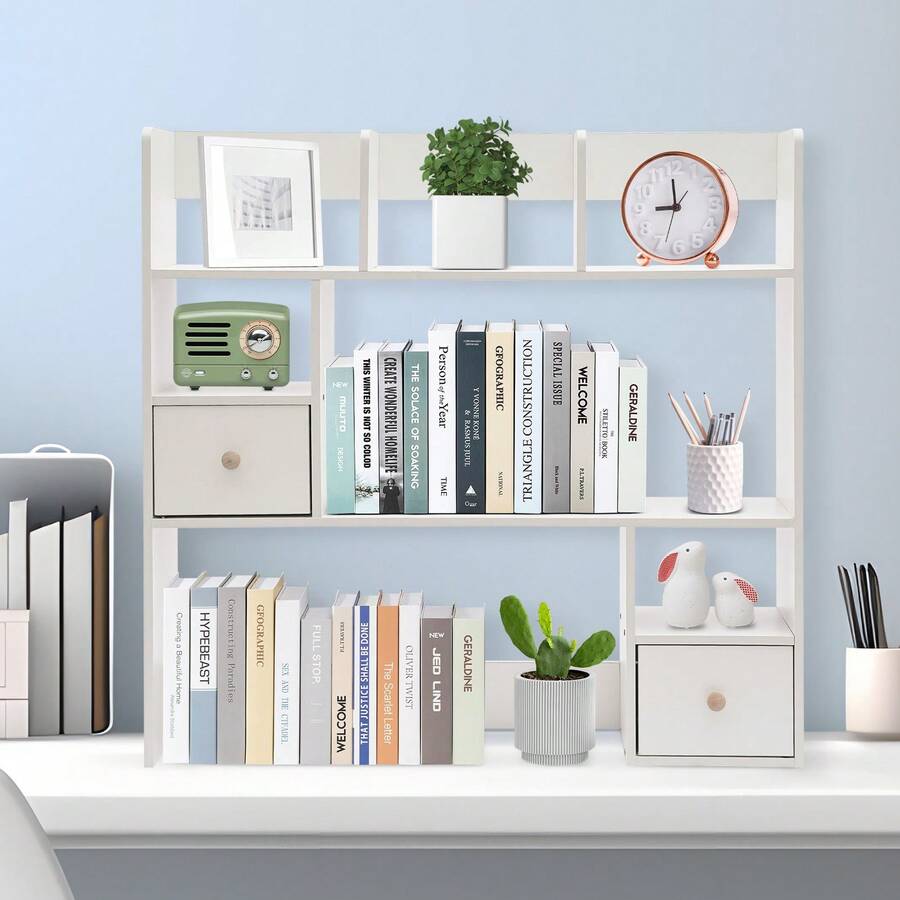 Wood Desk Organizer With File Organizer For Office Supplies Storage & Desk Accessories. Perfect Decor Combo For Desk Organization, Home Office And More(Pine Color/White) - White - View 1