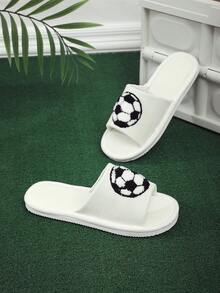 Women's New Football/Soccer Embroidered Fabric Slippers, Casual Indoor Home Suitable For Hardwood Floors, All Season Wear - White - View 5