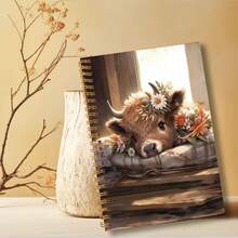 1 pieza Cuaderno de espiral con diseño de vaca de las tierras altas, regalo de vaca de primavera, cuaderno de diario de espiral con flores de margarita, 50 hojas, 5.5x8.3 pulgadas, regalos de vaca para mujeres, regalos para amantes de las vacas, cuaderno de rayas universitarias con encuadernación de alambre, cuaderno de espiral dorado con tapa dura, suministros de oficina, suministros escolares, papelería
