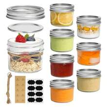 U Chef Set 8 Frascos de Vidrio para Alimentos de 4 Onzas Frascos Herméticos con Tapa Mini Tarros Mason de Boca Regular Tarro de Vidrio para Especias Mermelada Miel Gelatina Postres - Transparente - Ver 1