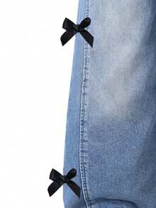 2pcs Girls Outfit Set, Butterfly Print Round Neck Short Sleeve T-Shirt Top And Blue Loose Wide Leg Jeans Pants, Fashion New Spring/Summer 2026 - Grey - View 7