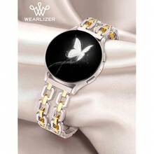 Wearlizer Metal Band Compatible With Samsung Galaxy Watch 7 6 5 4 FE Active 2 40mm 44mm/Watch 6 4 Classic 43mm 47mm 42mm 46mm/Watch 5 Pro 45mm Bands, 20mm Dressy Stainless Steel Chain Strap Women,Starlight/Gold - 星光/金色 - 查看 5