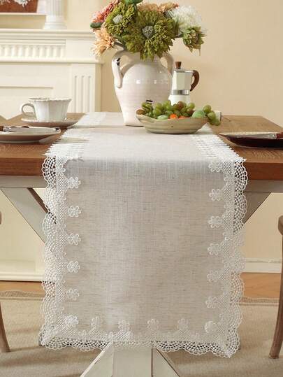 1 pezzo Runner da tavolo in tessuto 100% poliestere con pizzo, di alta qualità, stile moderno minimalista, romantico francese, colore tinta unita retrò, adatto per cucina, tavolo da pranzo, mobile TV, tavolino da caffè, cassettiera, tovaglia, decorazione per la casa, decorazioni per feste, matrimoni, rientro a scuola, regalo, interno ed esterno, villa, decorazioni per feste e matrimoni, decorazione per la stanza, mobili da esterno, disponibile in varie misure, adatto per tutte le stagioni