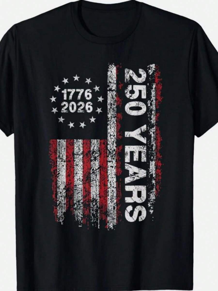 America 250th Birthday T-Shirt US Flag We The People - 黑色 - 查看 1