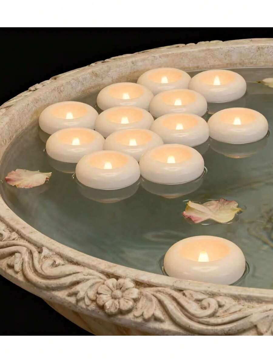 30/10 cây nến nổi không lửa, nến nổi màu trắng không mùi không khói, nến sáp cháy, nến nổi trang trí bình hoa, thích hợp cho bàn ăn, hồ bơi và trung tâm tiệc cưới, bình hoa hình trụ và trang trí nhà cửa, trang trí không gian. - Nhiều màu - Xem 1