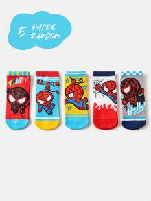 1/5 đôi tất ngắn mùa hè dành cho trẻ em/bé gái/bé trai với họa tiết Người Nhện Marvel, kiểu dáng thời trang, mềm mại và thoáng khí, phù hợp cho mặc hàng ngày, kỳ nghỉ, du lịch, đi học, màu sắc và kiểu dáng ngẫu nhiên. - Nhiều màu - Xem 7