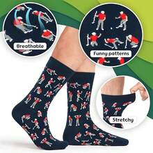 1/3/5 Pairs Fashionable Personalized Jacquard Golf Themed Breathable Sports Socks, Golf Pattern Odor-Resistant Moisture-Wicking Men's Outdoor Sports Socks - Multicolor - View 3