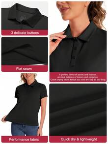 Veldtholos 5 Pack Women's Polo Shirts Short Sleeve 3 Buttons Collared Uniform Tops Moisture-Wicking T-Shirts For Work & Casual - MIX COLOR a - View 3