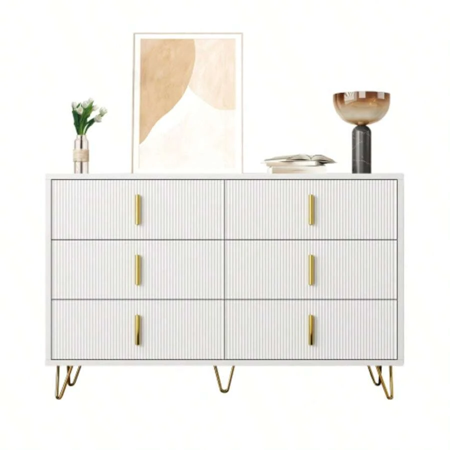 Elegantes Sideboard Mit Modernem Design, Kommode Und Viel Stauraum, Goldene Griffe - White - View 1