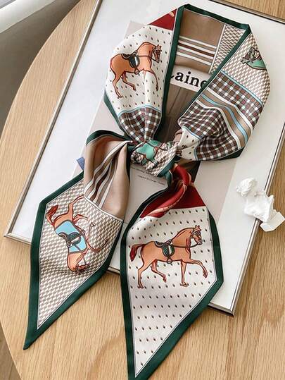 1 pieza Pañuelo largo y estrecho con estampado vintage de carruaje, accesorio de moda para mujer, pañuelo decorativo para el cuello, diadema, cinturón o decoración de bolso para crear un ambiente