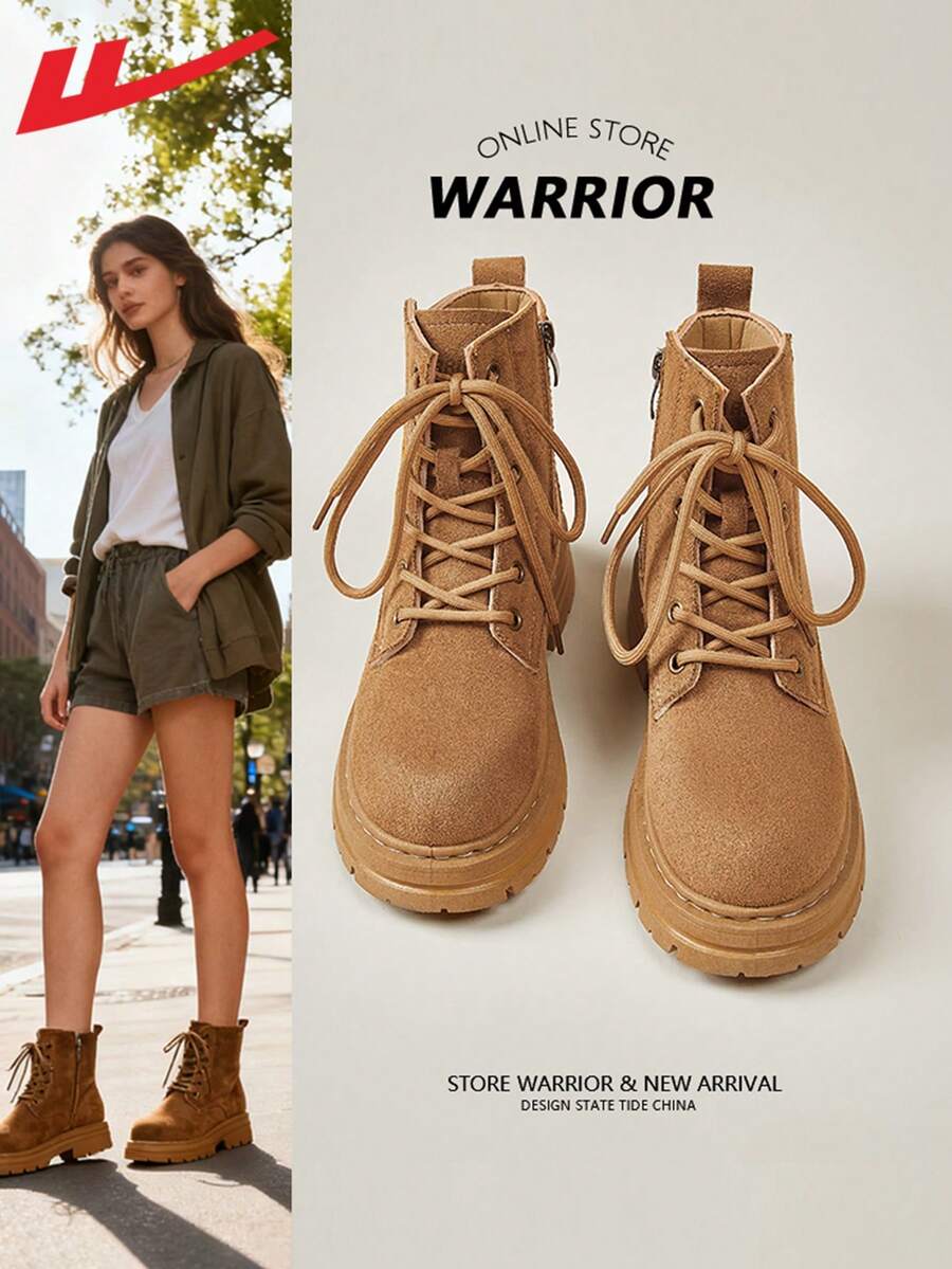 WARRIOR 1 Pair Casual Sport Style Platform Women's Boots, 2025 New High-Top Slimming Fashionable Lightweight Outdoor Hiking Sneakers - Camel - View 1