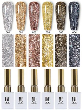  RS NAIL Reflective Glitter Gel Nail Polish 9g Holographic Sparkle Flash Diamond Gel Golden Silvery New Colors UV LED Soak Off Autumn And Winter Manicure Nail Art DIY For Women Girls Salon&At Home Nail Supplies New Year Christmas Nails Valentines Nails