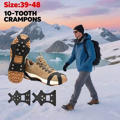 1 par 10-klors kraftiga halkfria isspikar, lämpliga för vandring, isklättring, jakt, löpning, vinterpromenader, snöspikar/stövelspecifika snöspikar, halkfria stegjärn i stål för snö, is och stenig terräng, utomhusutrustning