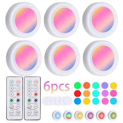 3个/6个装16色遥控夜灯，RGB自动变色触摸灯，彩色节日氛围灯，卧室橱柜装饰灯，适用于卧室、浴室、走廊、门厅、楼梯、入口、厨房橱柜装饰和照明