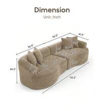 YOGLAD 112" Modern Cloud 4-Seater Sectional Curved Sofa, Minimalist Compression Living Room Couch, Chenille Upholstered Oversized Fluffy Sofa With Deep Seat, Modular L-Shaped Cloud Couch For Small Space, Plush Velvet-Like Soft Fabric Boneless Sofa With Supportive High-Density Foam & Spring, Easy To Move, Washable Removable Cover, Pet-Friendly Lounge Sofa Bed, Contemporary Apartment Furniture, No Assembly Needed, Black/Grey/Green - Nâu nhạt - Xem 2