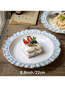 Cabin Kangaroo 1件/2件/4件套复古蓝色蕾丝花纹陶瓷餐具套装，家居奢华碗碟组合，网红高端椭圆形餐盘，早餐碗，汤碗 - 彩色 - 查看 14