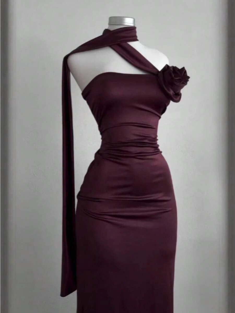 Women's Clothing Summer New Temperament Light And Familiar Backless Streamer Neck Dress - Burgundy - View 1