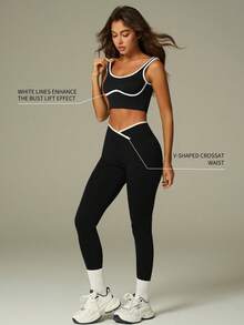 UONNOU 黑白运动套装 | 塑形瑜伽两件套 - 黑色 - 查看 2