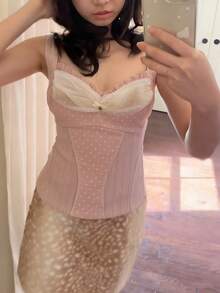 2026 Summer Vest For Women Tank Tops Spring Outfits Lace Patchwork Sleeveless Casual Crop Top Dressy Clothes - Hồng - Xem 2