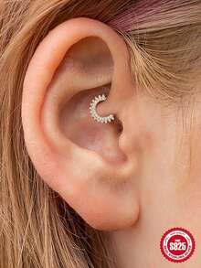 1Pc 925 Sterling Silver Classic Geometric Elements Cubic Zirconia Helix Hoop Hypoallergenic Pure Silver Nose Piercing Suitable For Women For Daily, Dates, Vacation, Wedding, Party, Holiday Gift - Gold - View 10