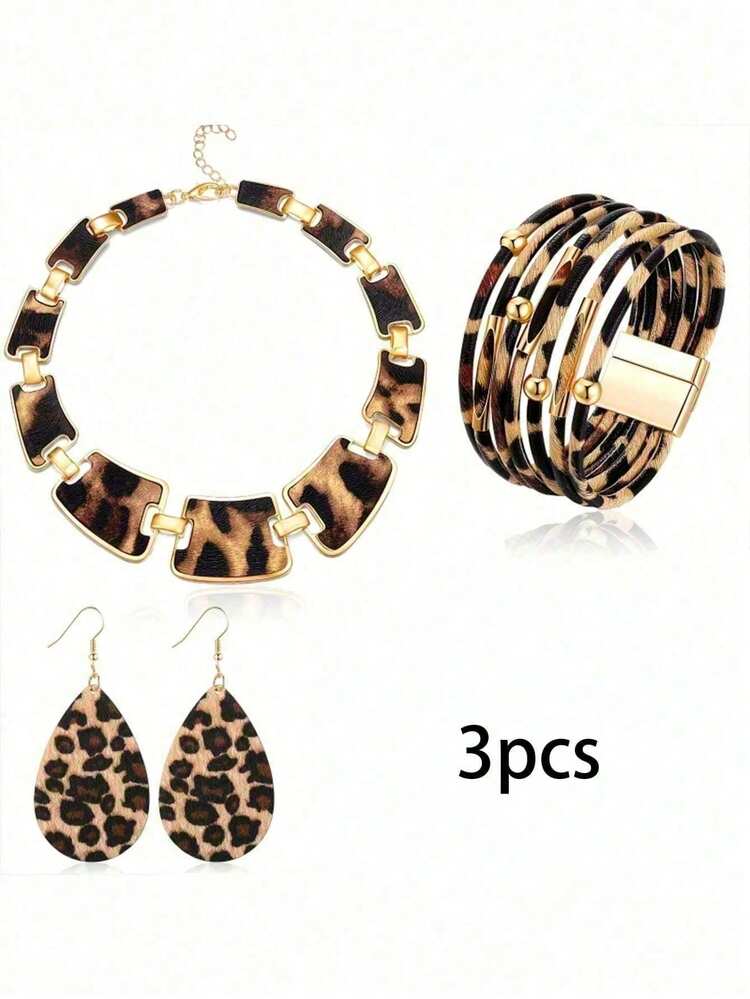Stylish Leopard Print Bag And Leopard Print Jewelry Set For Women - Alloy Earrings, Bracelet, Necklace Tassel Pendant With Leopard Print Sunglasses- Sexy Street Style Accessories For Daily Wear, Vacation, And All Seasons,Large Capacity Wallet,Perfect Underarm Bag For Commuting,School Bag,Portable,A Party Gift Suitable For Girls,For Teen Girls Women College Students,Banquet Set,White-Collar Workers,Perfect For Work,Back To School - 彩色 - 查看 14