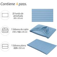 Juego de Sabanas 2,000 Hilos Super(Sábana Ajustable+Sábana Plana+Fundas de Almohada) Suave al Tacto Microfibra de Alto Lujo,Cómodas y Frescas,Sabanas Matrimoniales/Individual/Queen/King,Calidad de Lujo, Hipoalergénicas, Lavado a Máquina,Decoración para el Hogar-Azul Cielo - azul cielo - Ver 8