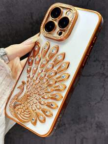 Ốp điện thoại thời trang cao cấp mạ điện hình con công đính kim sa và đá quý, tương thích với iPhone 17 Pro Max, 17 Pro 16, 15 Pro Max, 14 Pro 13, kèm miếng dán bảo vệ màn hình trong suốt, quà tặng mùa xuân cho tiệc tùng. - trái cam - Xem 4