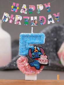 史迪奇蛋糕蜡烛+升旗套装，派对礼品，数字蜡烛，适合派对、生日和周年纪念装饰，精致的氛围装饰套装，包含升旗装置和蜡烛 - 彩色 - 查看 8