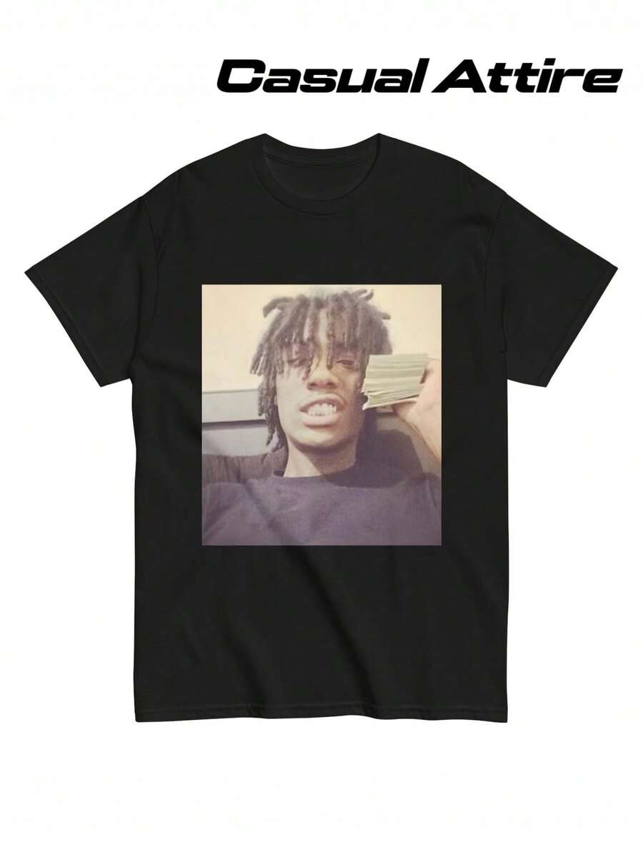 Osamason Unisex'S Black Graphic T-Shirt - Streetwear Casual Short Sleeve Round Neck Tee With Face & Money Print, Breathable All-Season Comfort, Slightly  Fit For Casual Attire, Machine Washable Stylish Top, Street Style, Urban Fashion - 黑色 - 查看 1