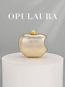 Túi xách cầm tay hình quả táo màu vàng ánh kim OpulAura, túi mini có họa tiết, duyên dáng và đáng yêu, với dây đeo xích kim loại để đeo chéo. Túi hộp sang trọng đính pha lê, túi xách quyến rũ, hoàn hảo cho các bữa tiệc, đám cưới, dạ hội, các sự kiện trang trọng, một món quà lý tưởng dành cho phụ nữ. - Vàng - Xem 1