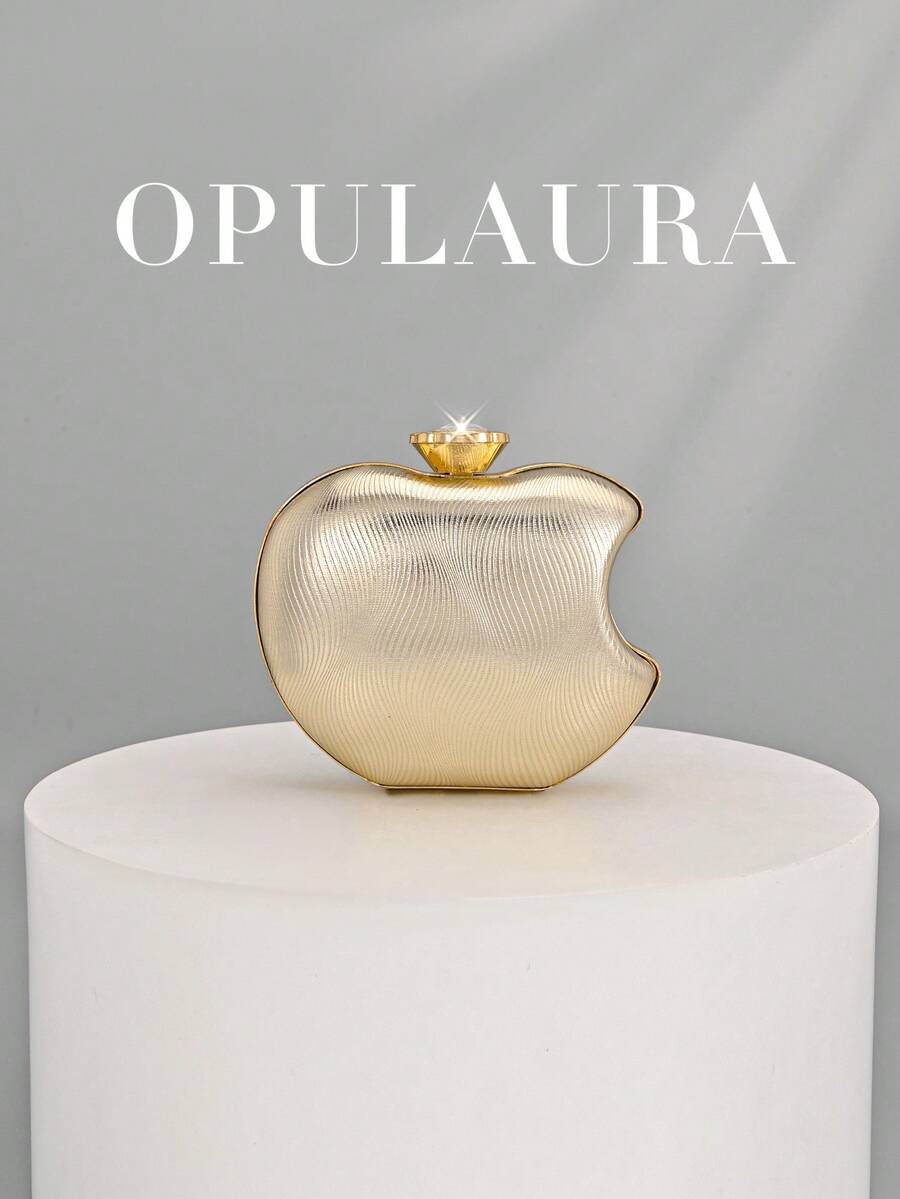 Túi xách cầm tay hình quả táo màu vàng ánh kim OpulAura, túi mini có họa tiết, duyên dáng và đáng yêu, với dây đeo xích kim loại để đeo chéo. Túi hộp sang trọng đính pha lê, túi xách quyến rũ, hoàn hảo cho các bữa tiệc, đám cưới, dạ hội, các sự kiện trang trọng, một món quà lý tưởng dành cho phụ nữ. - Vàng - Xem 1