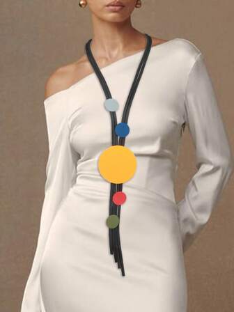 MARLIWOO 1 pieza Collar colgante de madera geométrico colorido y elegante con decoración de borla, collar largo para mujeres en fiesta