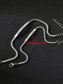 2pcs Customized Stainless Steel Thin Silver Bracelet, Personalized Text, Couples Gift For Anniversary, Graduation, Minimalist, Unique, Ideal Gift For Friends - Silver - View 4