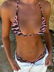 Bộ bikini nữ mùa Xuân/Hè mới, họa tiết da báo hồng và đen, kiểu dáng thanh lịch, gợi cảm, hở lưng, buộc dây, thích hợp cho tiệc tùng, hẹn hò, câu lạc bộ, biểu diễn sân khấu. - Nhiều màu - Xem 1