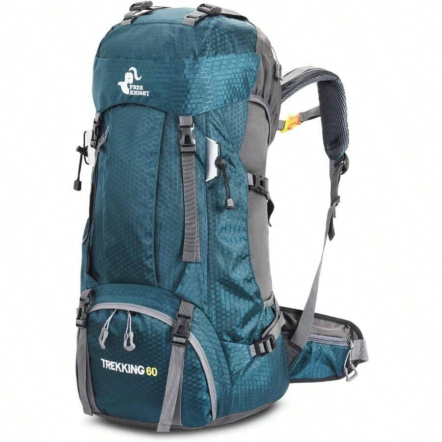 Bseash 60L Waterproof Hiking Camping Backpack With Rain Cover Large Outdoor Sport Travel Daypack Rucksack For Climbing - 藍綠色 - 查看 1