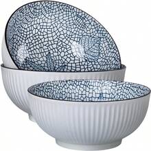 Cuencos grandes de 6 onzas cuencos grandes de 20 cm cuencos de cerámica japonesa azul y blanco juego de 3 cuencos de ramen japoneses con patrón de hojas - patrón de hoja - Ver 1