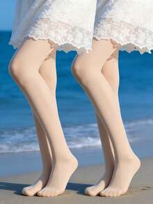 2双装女童/儿童肤色连裤袜，经典简约设计，柔软舒适不透明，简约时尚，轻盈透气防勾丝，适合舞蹈练习、休闲、派对、日常穿着 - 彩色 - 查看 8