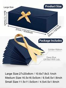 4/10/20pcs Navy Blue Gift Box With Lid, Blue Kraft Gift Box, Bridesmaid Proposal Box With Ribbon , For Wedding, Packaging, Gifts, Birthday, Cupcake Boxes,Valentine'S Day Gift Box.